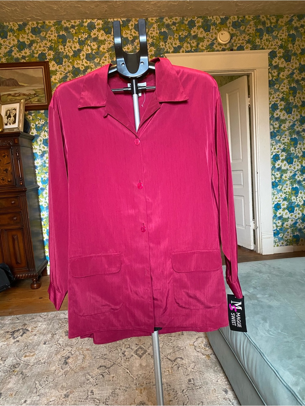 Maggie Sweet Button-Front Hot Pink Blouse